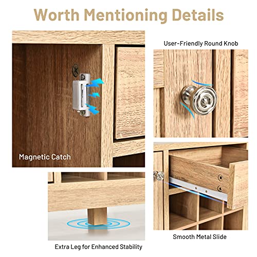 Giantex Buffet Server Sideboard, Console Table, Wood Dining Table, Cupboard Table with 2 Cabinets, 1 Drawer and 9 Wine Cabinets, Storage Organizer Kitchen and Dining Room (Natural) Giantex