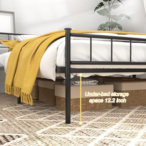 LUBEDCY Queen Metal Platform Bed Frame, Victorian Vintage Style, Wrought Iron Headboard, Steel Slats, No Box Spring Needed (Black, Twin) LUBEDCY