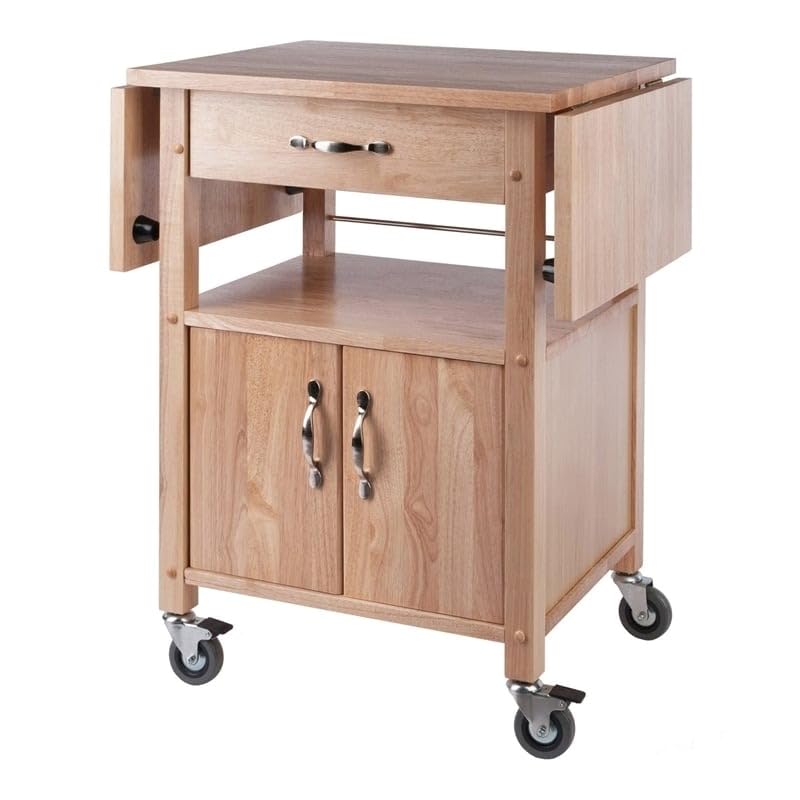 Pemberly Row Transitional Wood Drop Leaf Butcher Block Kitchen Cart in Natural Pemberly Row