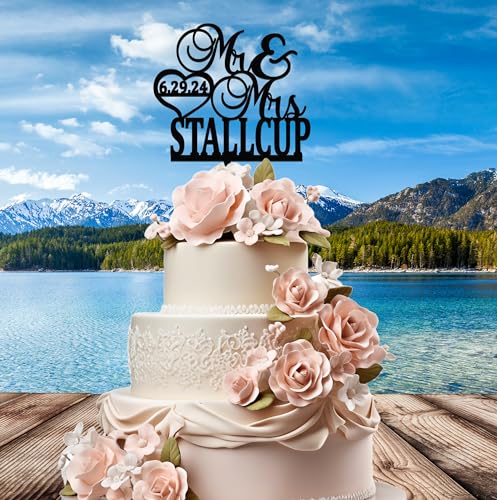 Mr and Mrs Cake Topper for wedding, Last name and date topper, Personalized cake topper, rustic toppers for cake, Wooden Bride & Groom Mr Mrs Heart Customized Wedding topper WoodArtSupply