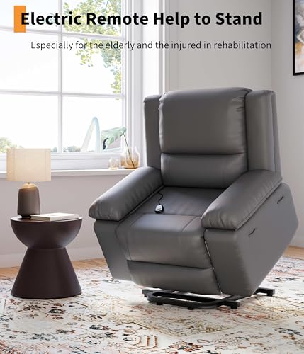 Garvee Power Lift Recliner Chair - Heat and Massage, PU Leather Electric Lift Recliner for Elderly & Mobility Impaired,Reclining Sofa with Side Pocket for Living Room