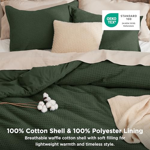 Bedsure Waffle Comforter Set King, Olive Green Soft Bedding, Waffle Weave Bed Set, 3 Pieces, 1 Comforter (104"x90") and 2 Pillow Shams, Cotton Shell and Polyester Lining for All Seasons Bedsure