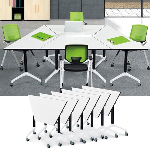 Folding Conference Room Tables,Modular Conference Table for Meeting Rooms,Mobile Portable Training Table with Locked Wheels,Flip Top Rolling Meeting Rooms Table Stackable Seminar Tables for Office Relgix