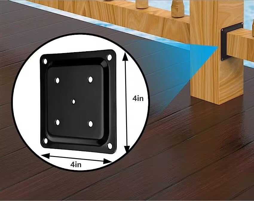 4 Wood Post Plate Connector,Deck Porch Railing Support Base, 4" x 4" Wood Fence Post Anchor BaseDeck Porch Railing Support Base (4) WoodArtSupply