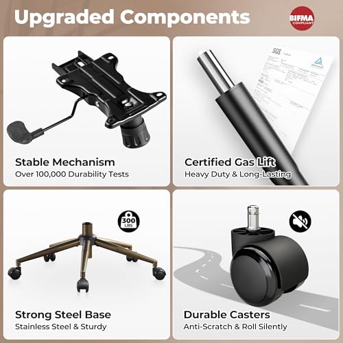 ovios Ergonomic Office Chair, High Back Faux Leather Executive Chairs with Thick Cushion, Comfy Mid-Century Modern Swivel Rolling Computer Armchair (Brown, Suede Leather) ovios