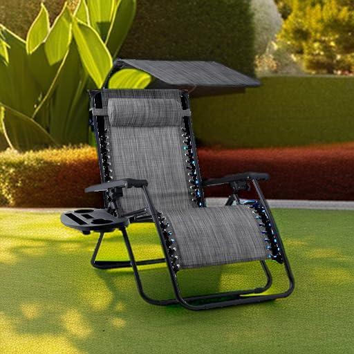 Best Choice Products Folding Zero Gravity Outdoor Recliner Patio Lounge Chair w/Adjustable Canopy Shade, Headrest, Side Accessory Tray, Textilene Mesh - Gray Best Choice Products