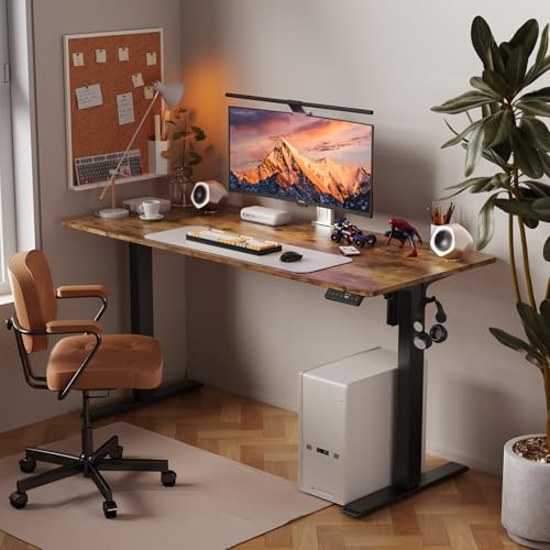WALKINGDESK 48x24 Inches Height Adjustable Electric Standing Desk with 2 Hooks for Home Office, Ergonomic Sit Stand up Desk with Splice Board, Rustic Brown WALKINGDESK