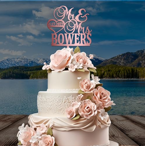 Mr and Mrs Cake Topper for wedding, Last name and date topper, Personalized cake topper, rustic toppers for cake, Wooden Bride & Groom Mr Mrs Heart Customized Wedding topper WoodArtSupply