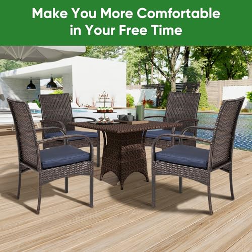 SAILARY Outdoor Wicker Patio Dining Chairs with Padded Cushions Set of 4: Porch Rattan Chairs Club Chairs with High Back and Deep Seating 350lbs, Brown SAILARY
