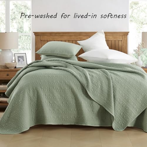 HORIMOTE HOME Quilt Set Twin Size Sage Green, Classic Geometric Spots Stitched Pattern, Pre-Washed Microfiber Chic Rustic Look, Ultra Soft Lightweight Quilted Bedspread for All Season, 2 Pieces HORIMOTE HOME