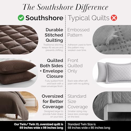 Southshore Fine Living, Inc. Twin XL Bedspread Quilt Set, Dorm Room Bedding Essentials, Stain Resistant, Machine Washable Bed Spread, XL/Twin Brown Comforter Set w/Pillow Sham, Chocolate Brown Southshore Fine Living, Inc.
