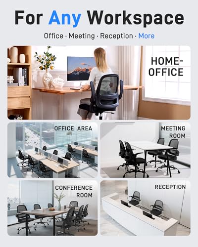Ergonomic Mesh Office Chair for Home Office, Flip-Up Arms, Breathable Mesh Back & Thick Seat Cushion, Swivel Rolling Computer Desk Chair, BIFMA Certified, Supports 300 lbs (Black Frame/Black Seat) amseatec