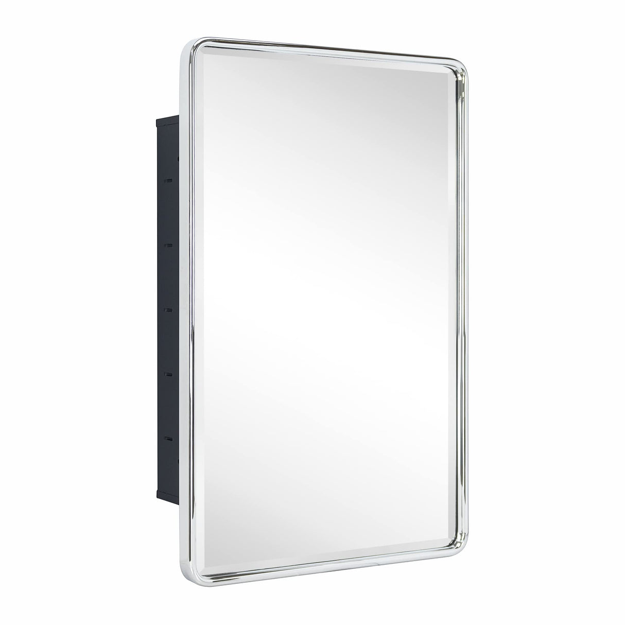 TEHOME Farmhouse Chrome Metal Framed Recessed Bathroom Medicine Cabinet with Mirror Rounded Rectangle Medicine Cabinet with Beveled Mirror, 16x24'' TEHOME