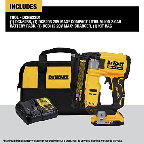 DEWALT ATOMIC Compact Series™ 20V MAX* Brushless Cordless 23 Ga. Pin Nailer Kit (DCN623D1) DEWALT
