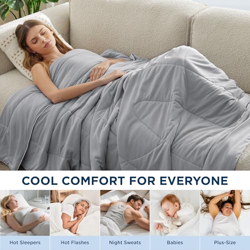 Bedsure Cooling Comforter Queen Size - GentleSoft Moisture Wicking Cooling Blanket for Hot Sleepers, Breathable Lightweight Duvet Insert, Dual-Sided Summer Blanket, Gray, 88x88 Inches Bedsure
