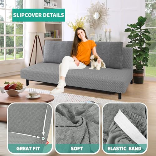 YEMYHOM Futon Cover Latest Jacquard Design High Stretch Armless Sofa Bed Slipcover Anti-Slip Furniture Protector with Elastic Bottom (Futon, Light Gray) YEMYHOM