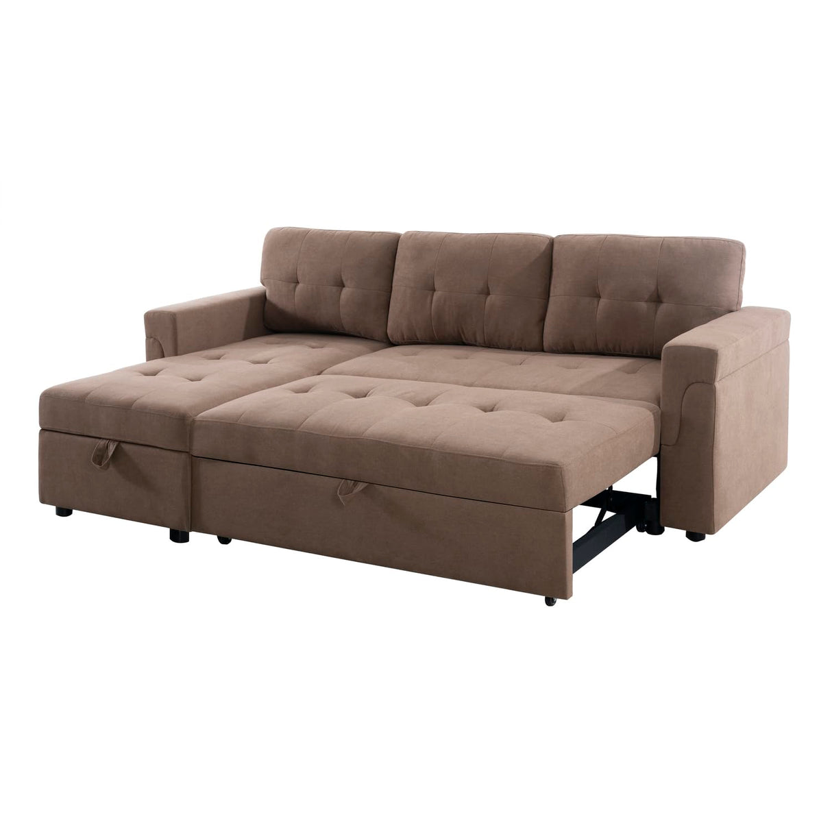 Naomi Home Jenny Sectional Sofa Sleeper with Storage Chaise, Tufted Pull Out Couch with Storage, Sectional Sofa Bed, L-Shaped Reversible Sleeper Sofa with Storage, Mocha,Velvet Naomi Home