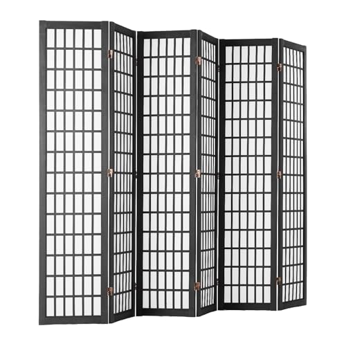 VEVOR Room Divider, 6 Panel Japanese Room Divider, Folding Privacy Screen Indoor, Portable Partition Dividers and Decoration Screens, for Room Separation, Home, Office, Restaurant & Bedroom (Black) VEVOR