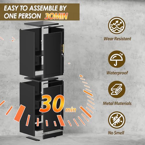 pozdeg 67" Metal Storage Cabinet with Lock, Tall Narrow Office File Cabinets with 2 Doors & 4 Adjustable Shelves, Metal Steel Locker for Home, School, Office, Garage or Gym (Black) pozdeg