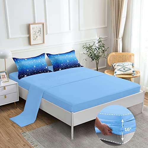 ROWADALO 5 Pieces Blue Gradient Glitter Sparkles Comforter Set Twin Size Galaxy Starry Sky Bedding Sets 5 Pcs Bed In A Bag for Kids Teen Girls Ultra Soft All-Season Girls Comforter Set,DJT-GB5002-Twin ROWADALO