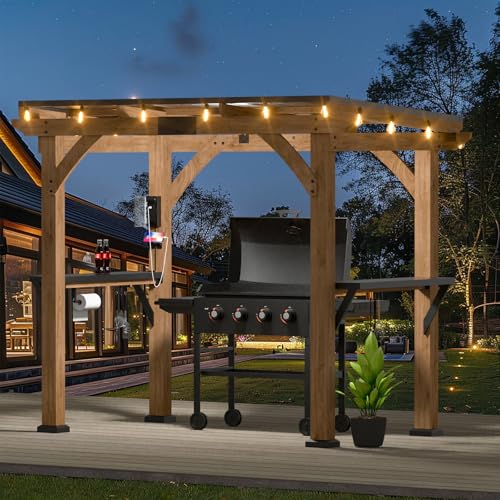 Modern Shade Grill Gazebo 6' X 8', Cedar Wood Gazebo with Shelves and Paper Towel Holder, Patio Gazebo with Galvanized Steel Roof, USB and USB-C Charging Ports, BBQ Gazebo for Patio Backyard Modern Shade Outdoor Living Spaces