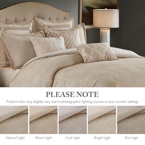 Madison Park Signature Queen Luxury Jacquard Comforter Set, Removable Duvet Cover with Insert, Oversized Overfilled Bedding, Hand-Guided Embroidered Texture Accents, Geometric Ivory, 8-Piece Madison Park