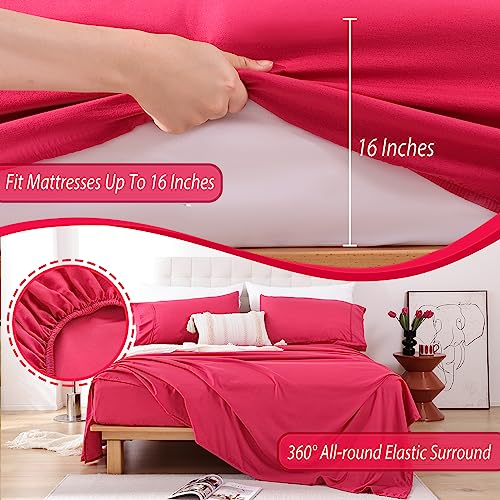 Whitney Home Textile Twin Sheet Set - 3 Piece Bed Sheets for Twin Size Bed, Luxury Soft Breathable Microfiber, Extra Deep Pocket, Bedding Sheets & Pillowcase, Wrinkle Free Oeko-Tex, Magenta Whitney Home Textile