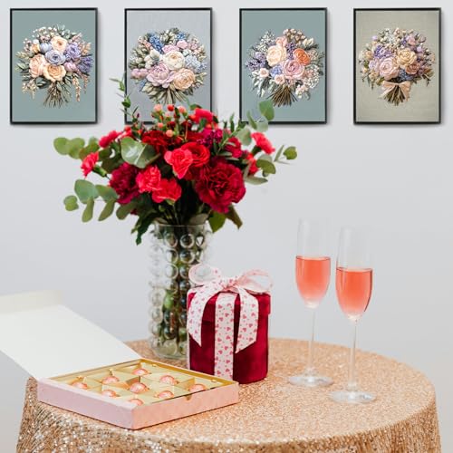 FONNUY Bouquet Flowers Embroidery Kit for Beginners, Pre-Stamped Pattern Kits for Adults with Hoop, Easy to Follow Color Thread Needlework, 8'' Hoop (Captivating Allure)