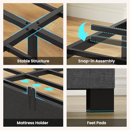 BTHFST Twin Size Bed Frame with 2 Large Storage Drawers, Metal Platform Twin Bed for Kids, Heavy Duty Steel Slats, No Box Spring Needed, Easy Assembly, Dark Grey & Black BTHFST