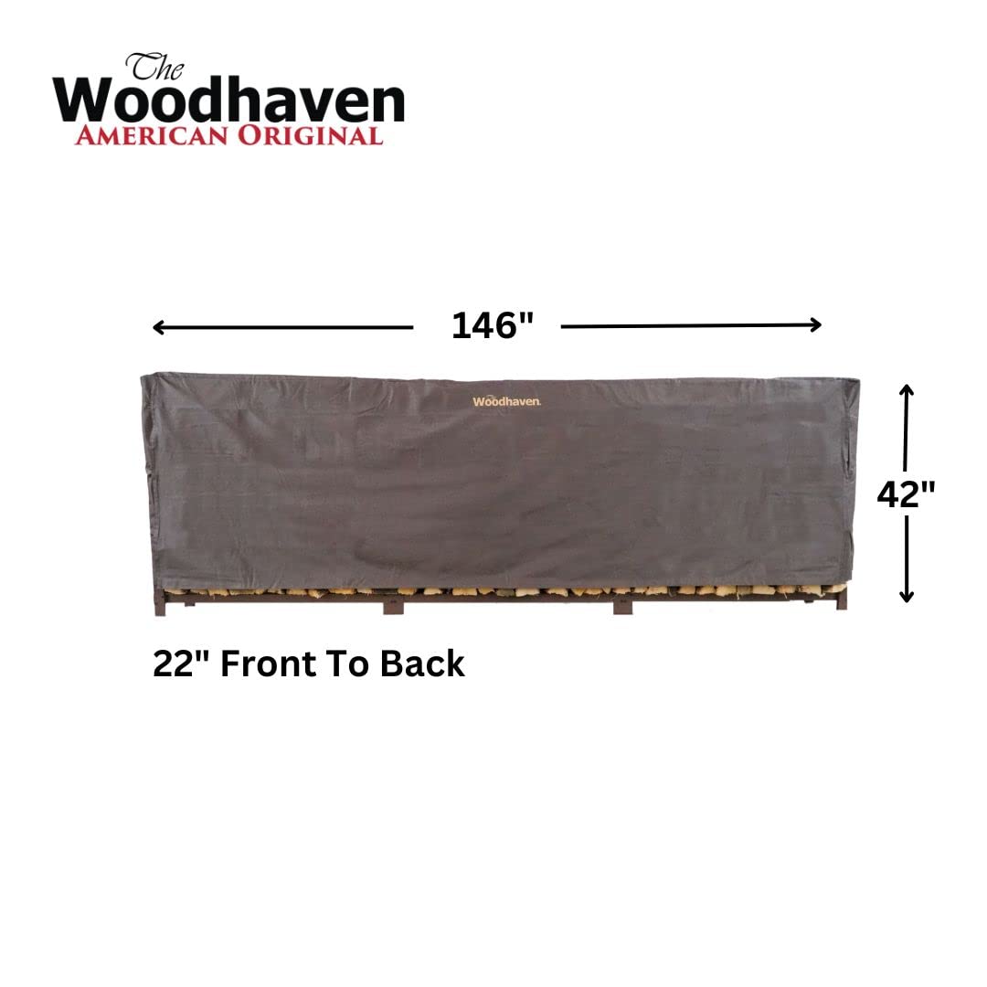 Woodhaven 12 Foot Waterproof Full Cover - Covers 3/4 Cord Outdoor Firewood Rack - Reinforced Vinyl With Velcro Straps - Keeps Logs Dry (Brown) Woodhaven