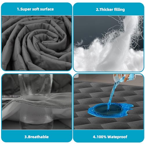 Queen Mattress Protector, Waterproof Mattress Pad Noiseless with Deep Pocket for 8-21 inches Mattress, Soft & Breathable Bed Mattress Cover Washable for Home, Bedroom, Hotel Queen Size (Dark Gray) Kmall