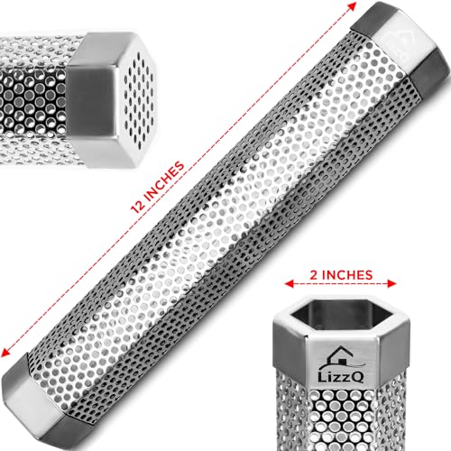 LIZZQ Premium Pellet Smoker Tube 12 inches - 5 Hours of Billowing Smoke - Hot or Cold Smoking - for Any Grill or Smoker - An Easy and Safe Way to Provide Smoking - Free eBook Grilling Ideas & Recipes LIZZQ