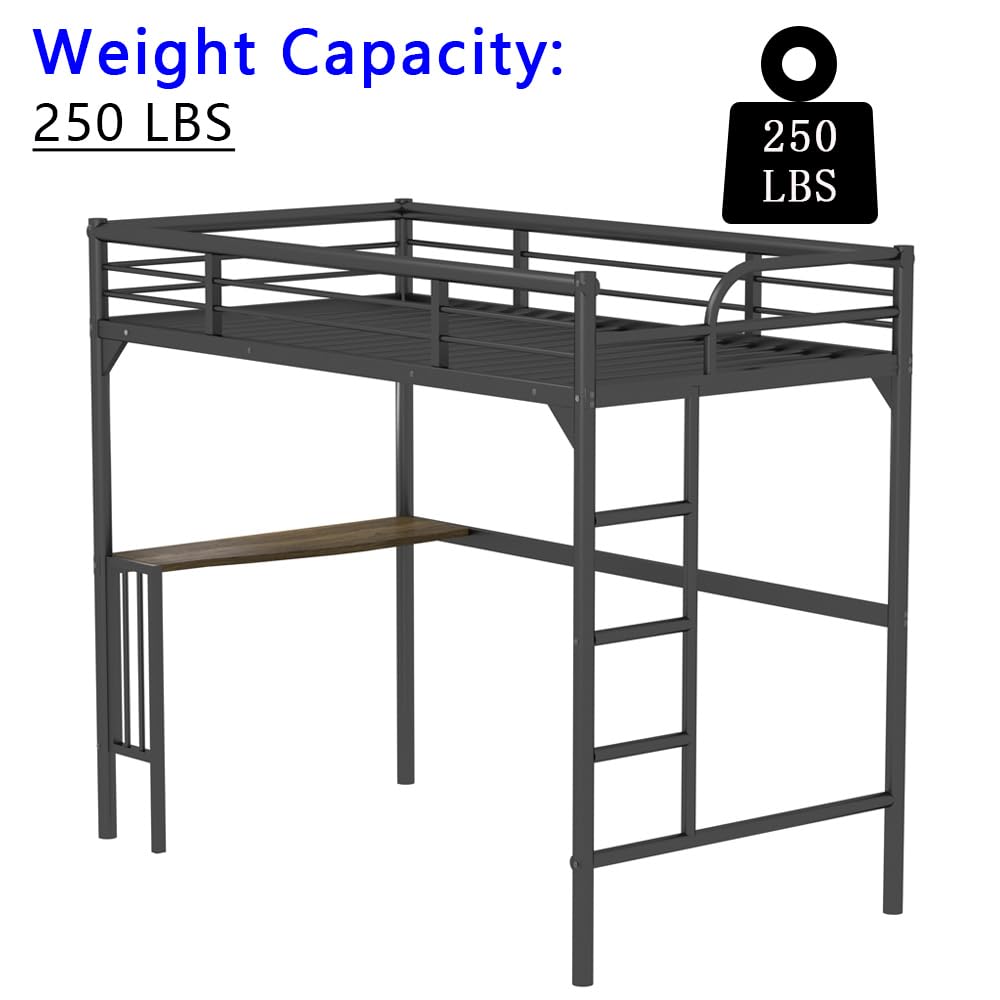 HomJoones Metal Loft Bed,Metal Twin Loft Bed Frame,Mattress Foundation,Space-Saving,Noise Free, for Adults/Teens,No Box Spring Needed,Easy Assembly,Twin (Black) HomJoones
