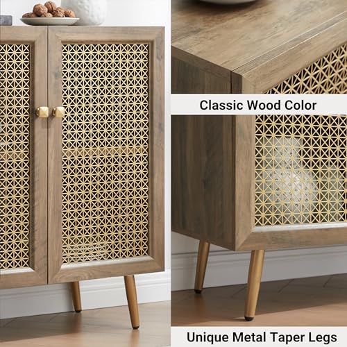 EDYO LIVING 31" Rustic Sideboard Buffet Cabinet with Metal Grid Decorated, Wood Accent Storage Credenza Cabinet, Console Table for Living Room, Hallway, Dining Room, Kitchen, Rustic Oak EDYO LIVING