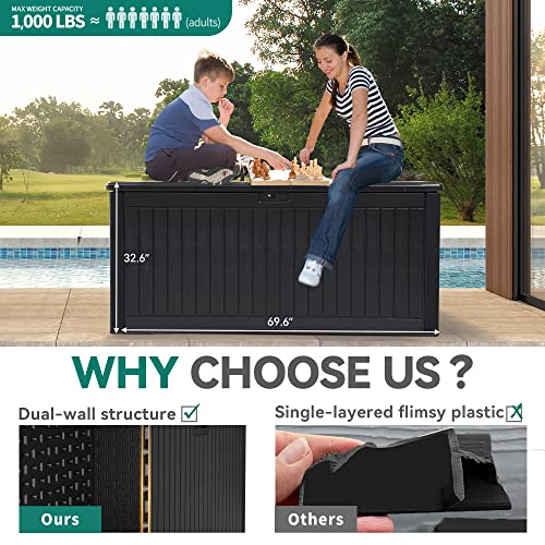 YITAHOME 260 Gallon Extra Large Deck Box, Double-Wall Resin Outdoor Storage Box with Flexible Divider for Patio Cushions Pool Supplies Garden Tools, 1000lbs Load Capacity, Lockable&Waterproof (Black) YITAHOME