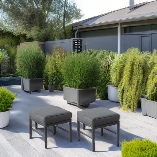 Auzfy 2 Pieces Outdoor Ottomans for Patio, No-Assembly Aluminum Outdoor Patio Footstool with Gray Cushions, Small Aluminum Patio Seat for Porch Yard Garden Deck, Grey Frame Auzfy