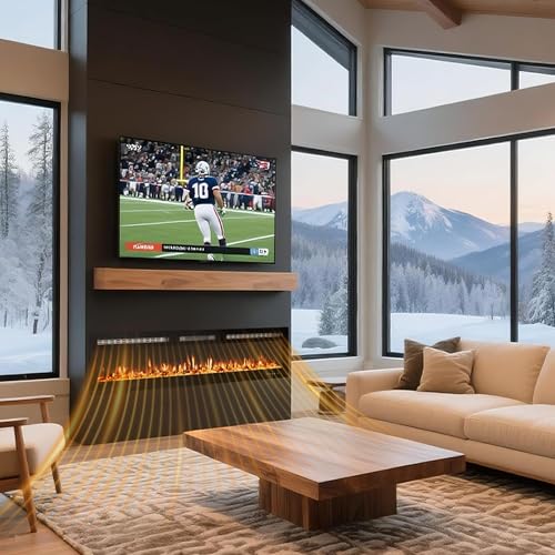 Electric Fireplace, Fireplace Heater Recessed and Wall Mounted, Linear Fireplace with Multicolor Flame, 750/1500W Control by WiFi and Remote, Fireplace Heater with Log and Crystal IDEALHOUSE