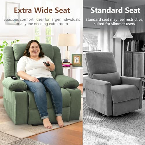 cinkehome Large Power Lift Recliner Chair for Elderly with Extended Footrest, Deep Seat Electric Lift Chairs, Easy Remote, Cup Holders, Side Pocket, Soft Snowflake Fleece, Green