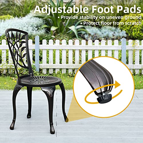 DWVO Outdoor Cast Aluminum Outdoor Chairs Set of 2, All-Weather Patio Dining Chair with Adjustable Feet for Balcony, Backyard, Deck, Garden, Hammered Bronze DWVO