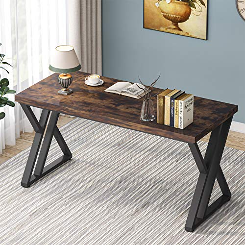LITTLE TREE 55 Inch Large Simple Industrial Computer Desk Study Writing Table Home Office Workstation,Rustic Brown LITTLE TREE