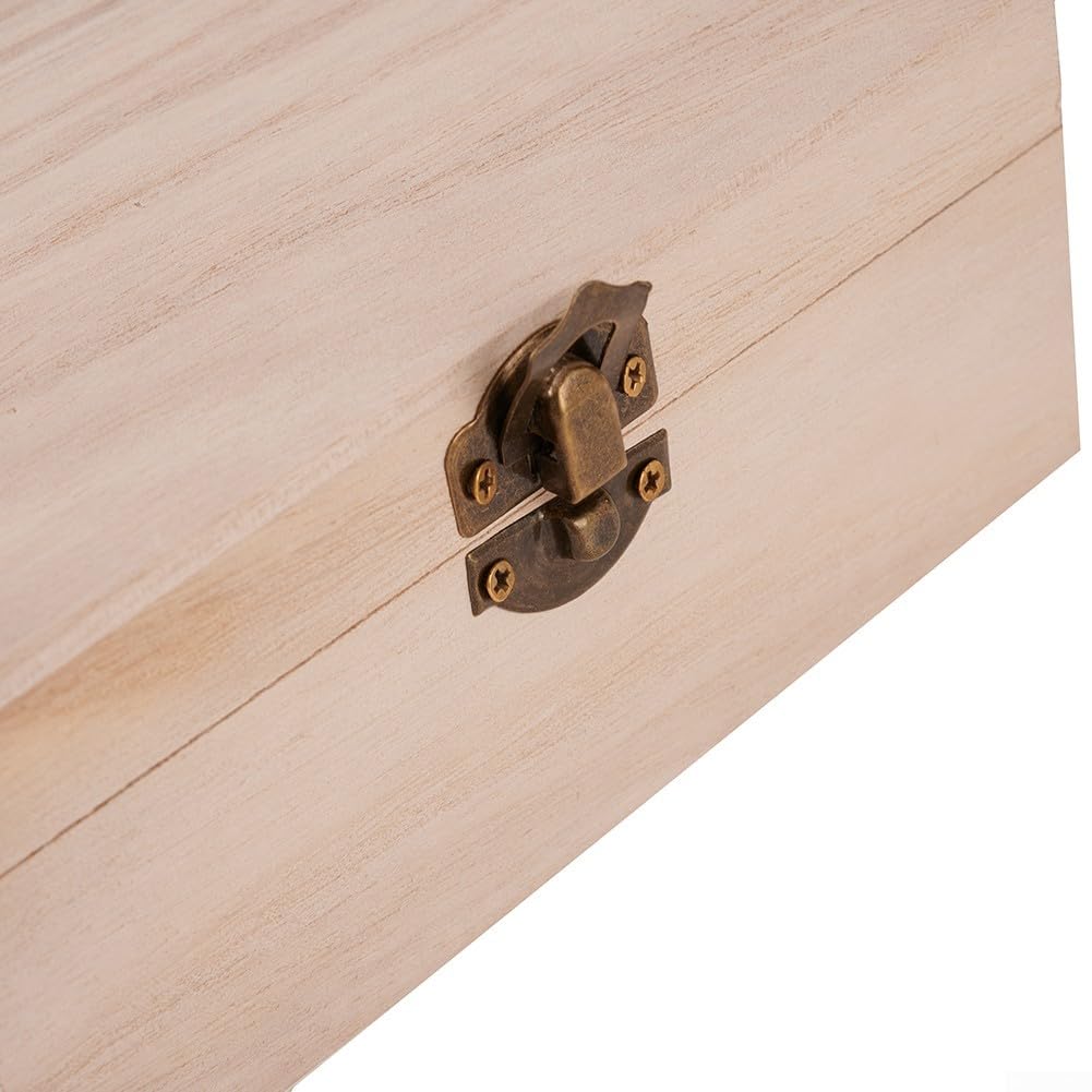 3 Sizes Unfinished Wooden Square Hinged Craft Boxes Personalize With Paint, Pale Wood Storage Box WithLatch For Jewelry And DIY Projects(M) Cloudpower