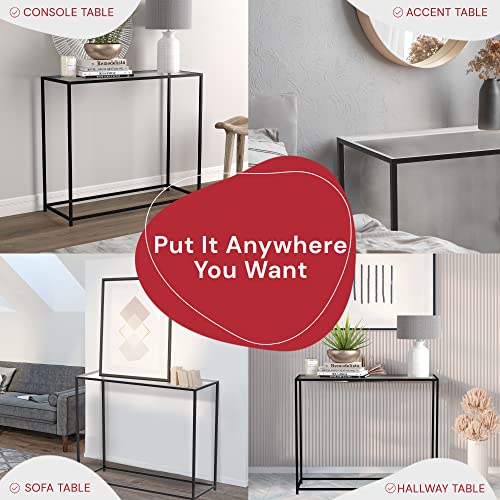 Safdie & Co. - Metal Console Table with Glass, Black Console Tables for Entryway, Use As Doorway Table, Narrow Bar Table, or Accent Furniture for Decorating Foyer, 12 x 28 x 31 Inches Safdie