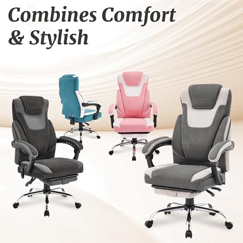 Massage Office Chair with Foot Rest,6-Point Vibration & Heat Reclining Computer Chair,Big and Tall Fabric Office Chair for Heavy People,Ergonomic Executive Desk Chair,Thick Cushion,High Back,BlackGrey Sofetura