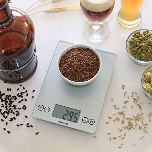 Escali Arti Glass Food Scale Digital Countertop Kitchen, Baking and Cooking Scale with Nutrition and Calorie Counter, 15-Pound Capacity, 9" x 6.5" x .75", Shiny Silver Escali