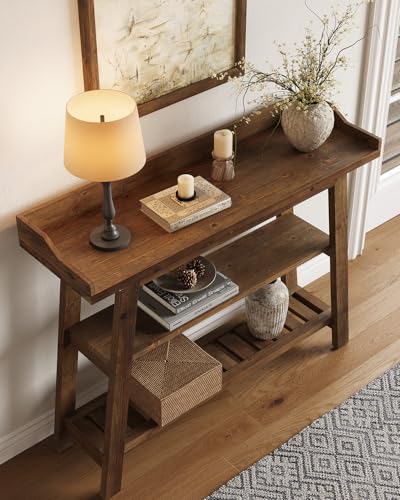 LITTLE TREE Solid Wood Entryway Table, 45" Narrow Console Table for Entryway, 3-Tier Modern Farmhouse Behind Couch Sofa Table with Raised Sided Back Panel for Entrance, Entry, Hallway, Dark Brown LITTLE TREE