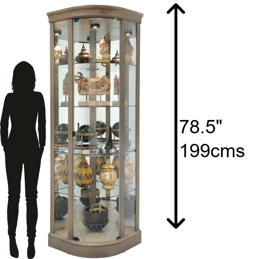 Howard Miller Marlowe Corner Curio Cabinet II - Durable Display Levelers, Metal Shelf Clips with Grey Finish Cabinets for Collectibles, Trophies, Home Decor, Living Room Or Dining Area Howard Miller
