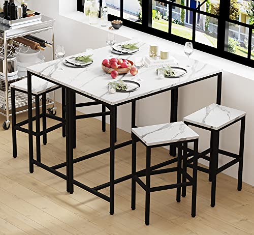 Yongchuang Modern 3-Piece Bar Table and Stools Set in White Faux Marble with Black Metal Frame Yongchuang