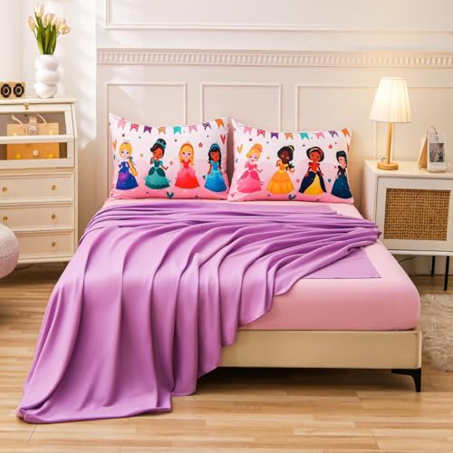 GRAT TIOC 6 Pieces Pink Princess Comforter Set for Girls Twin,Bed in A Bag Princess Bedding Set for Girl Kids (1 Comforter,1 Flat Sheet,1 Fitted Sheet,2 Pillowcases and 1 Cushion Cover) GRAT TIOC