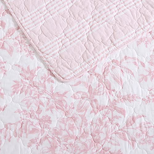 Laura Ashley - Twin Quilt Set, Soft & Reversible Cotton Floral Bedding with a Medium Weight Feel, 2 Piece Bed Set with Matching Pillowcase (Bedford Pink) Laura Ashley