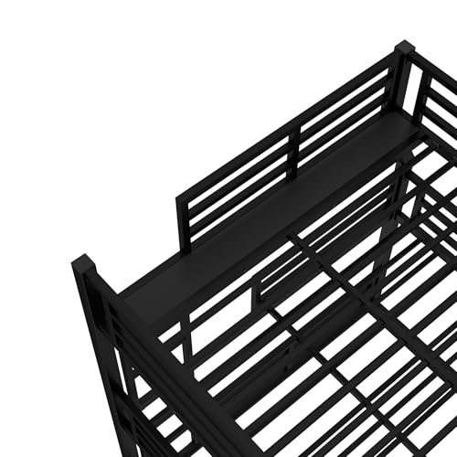 Bellemave Metal Triple Bunk Bed with Full-Length Guardrails, Full XL Over Queen Over Queen Bunk Bed for 3, Noise-Reduced, Metal Black Bellemave